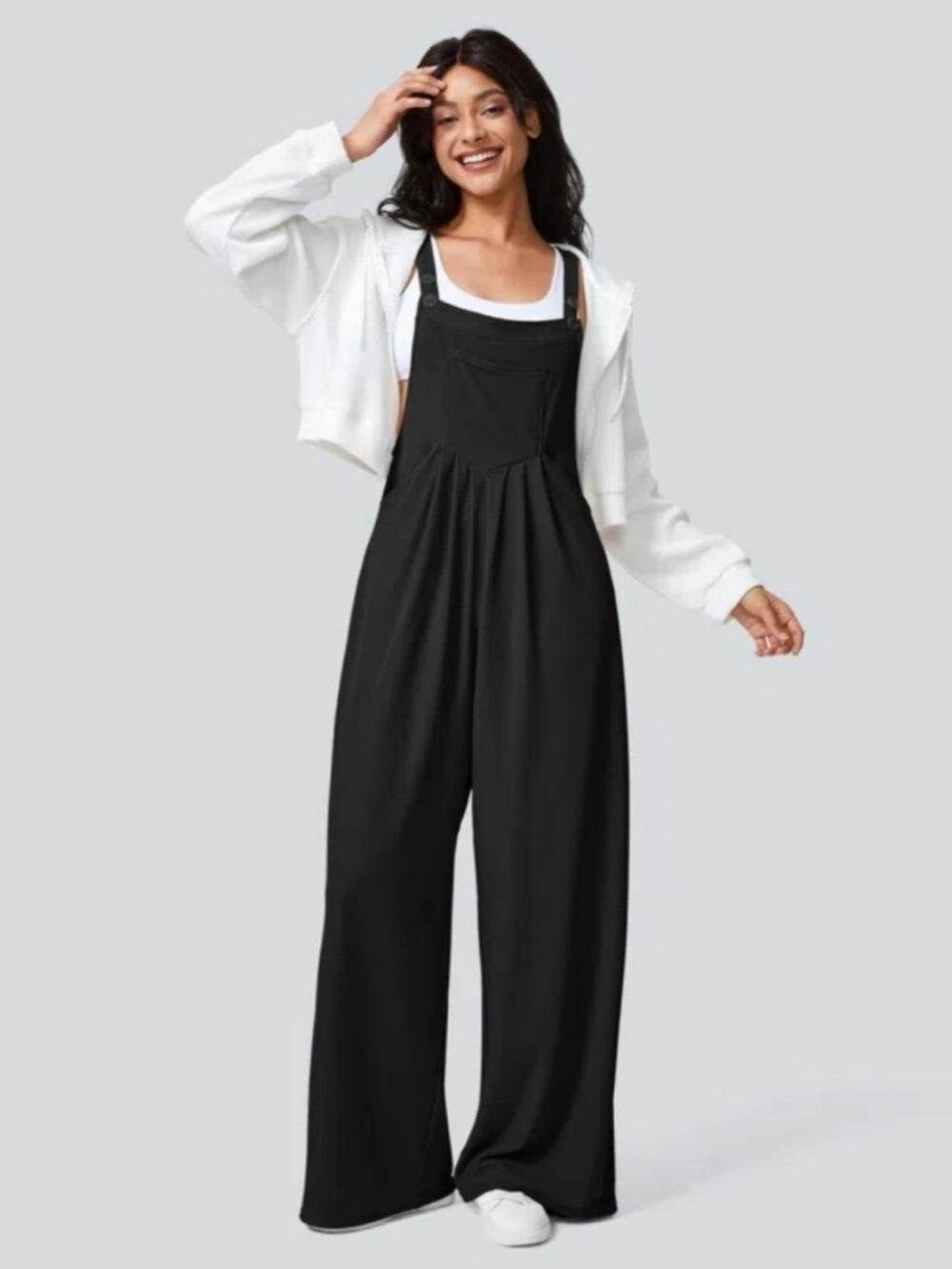 HALARA Black Wide-Leg Overall Jumpsuit